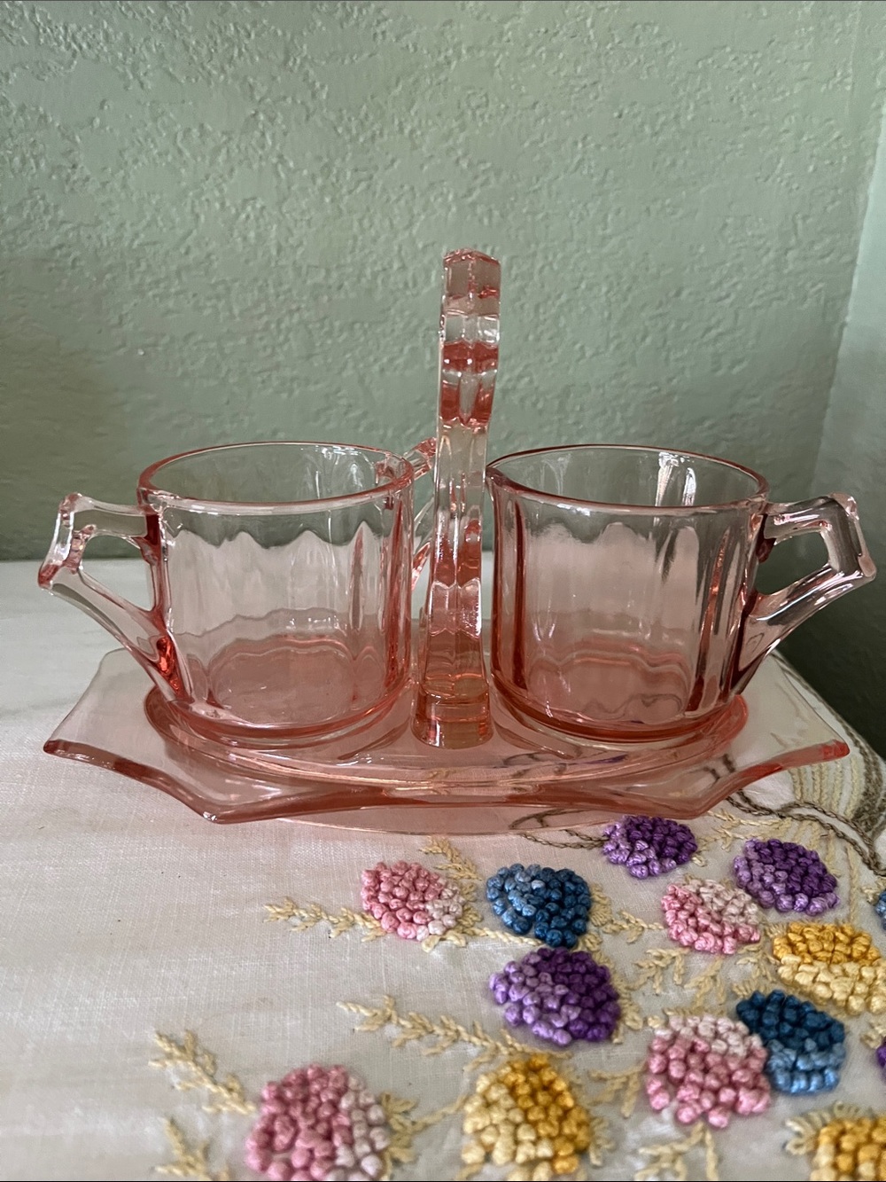 Cambridge Marked #622 Decagon Pink Depression Glass Sugar Creamer Tray 1930
